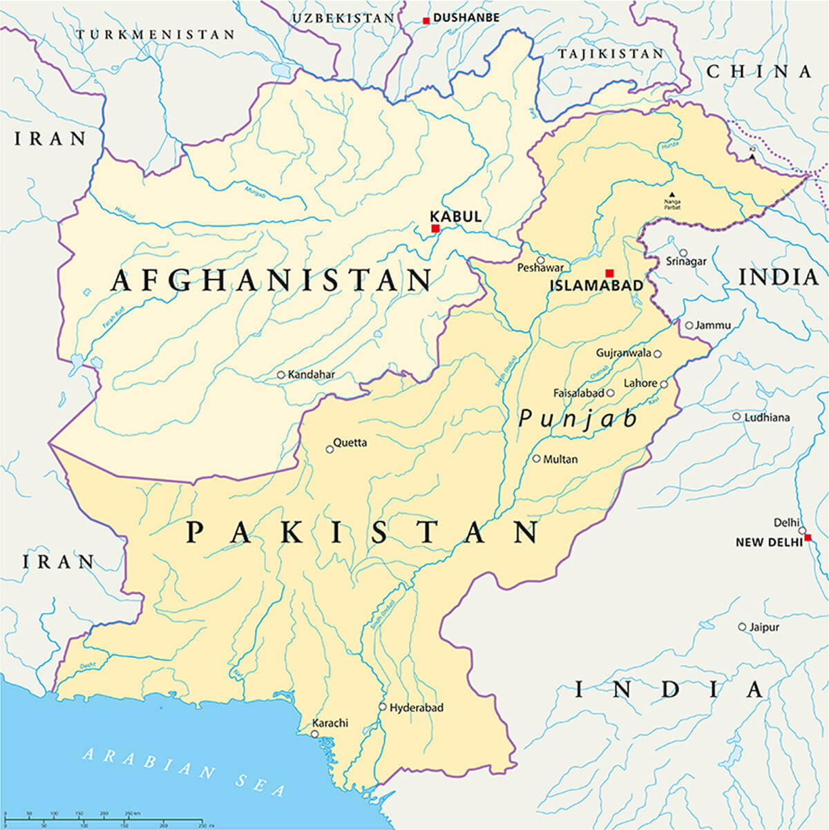 Afghanistan and Pakistan Political Map